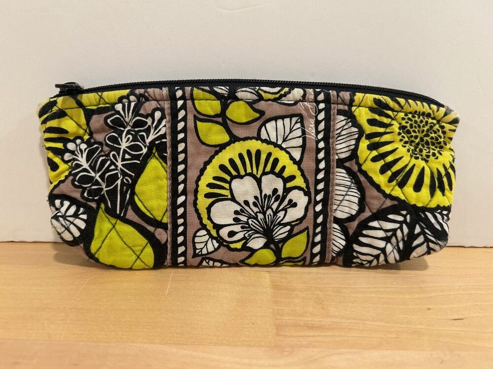 Vintage Vera Bradley Citron brush pencil case, yellow black floral cosmetic bag